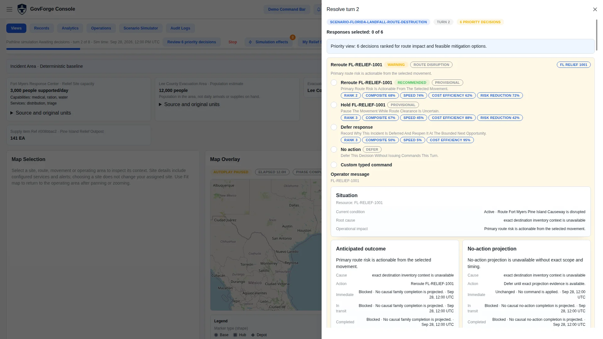 Pathline response options for a disrupted Florida delivery route