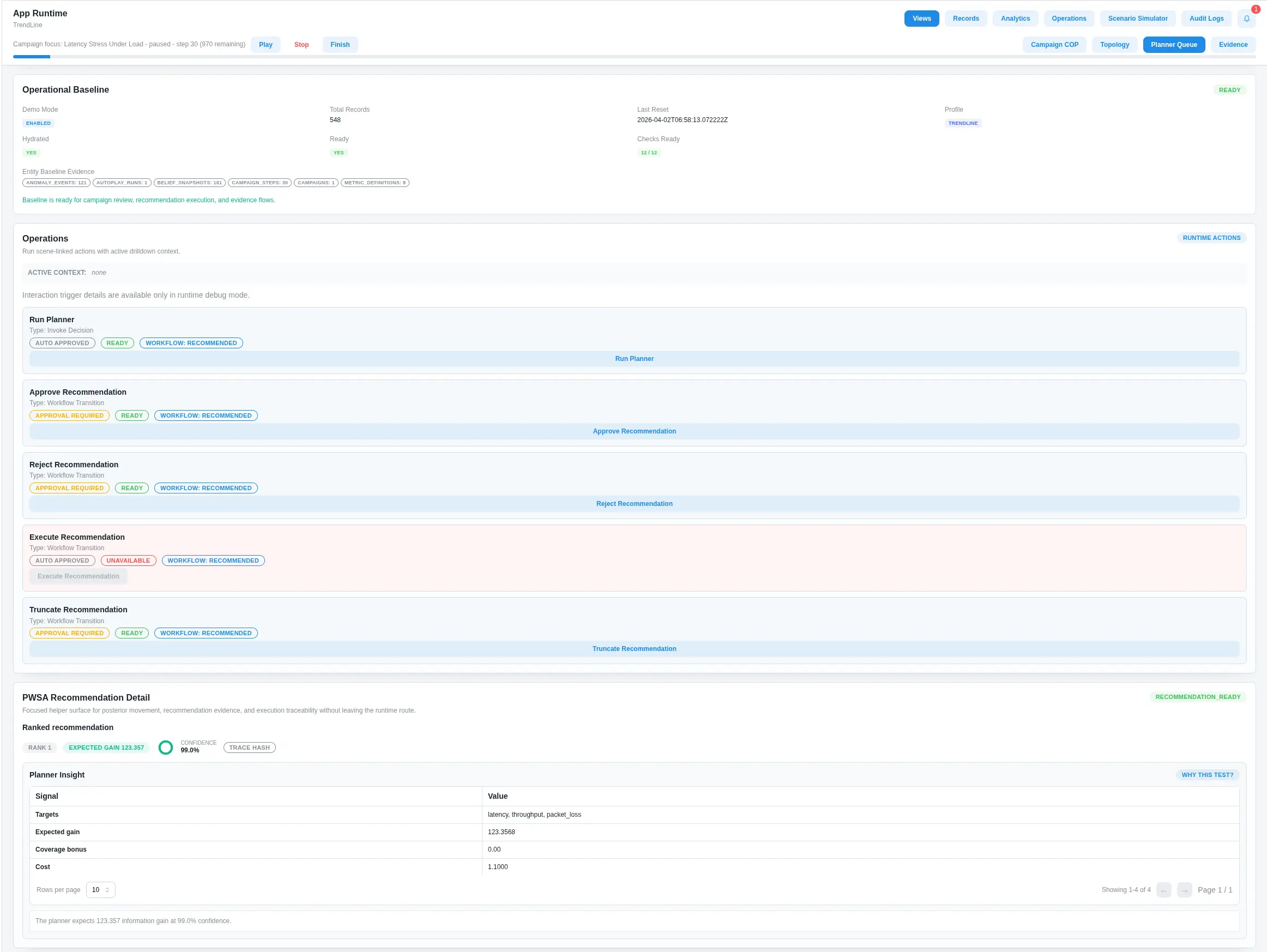TrendLine execution planner screenshot